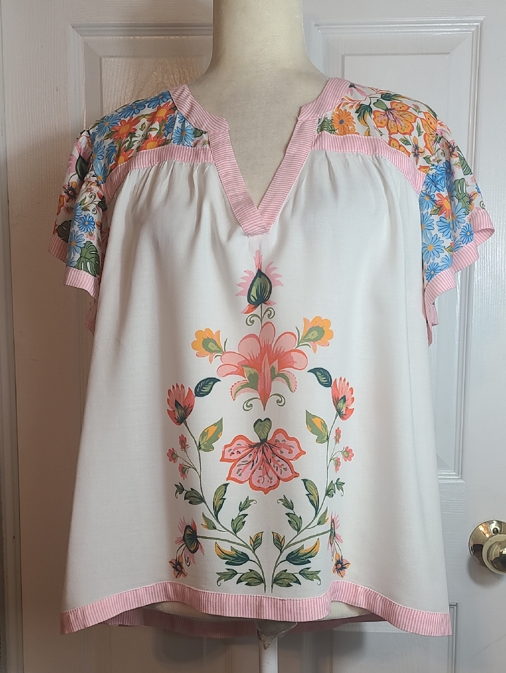 Cato Floral and Stripes Blouse